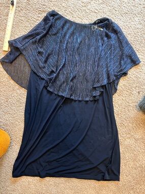 connected apparel Navy Blue Shimmery Pleated Top dress